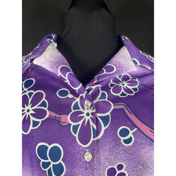 Vintage 70's purple cherry blossom, button down Sears, blouse, wide collar, - Picture 7 of 9